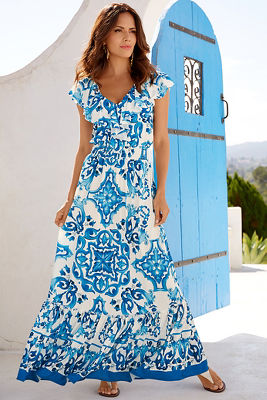 Blue Tile Maxi Dress | Boston Proper