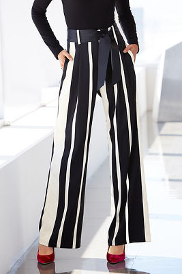 striped tie front pants