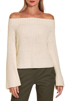 Off the shoulder flare sleeve easy sweater