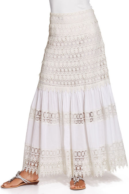 tiered lace maxi skirt