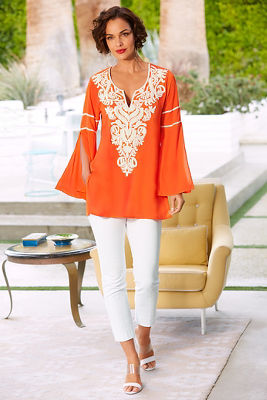 Embellished v neck long sleeve tunic top